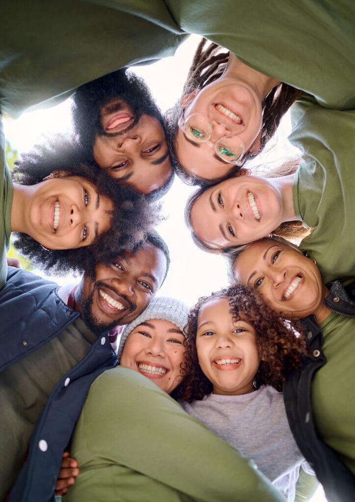 teamwork-community-and-face-of-people-in-circle-finding their voice